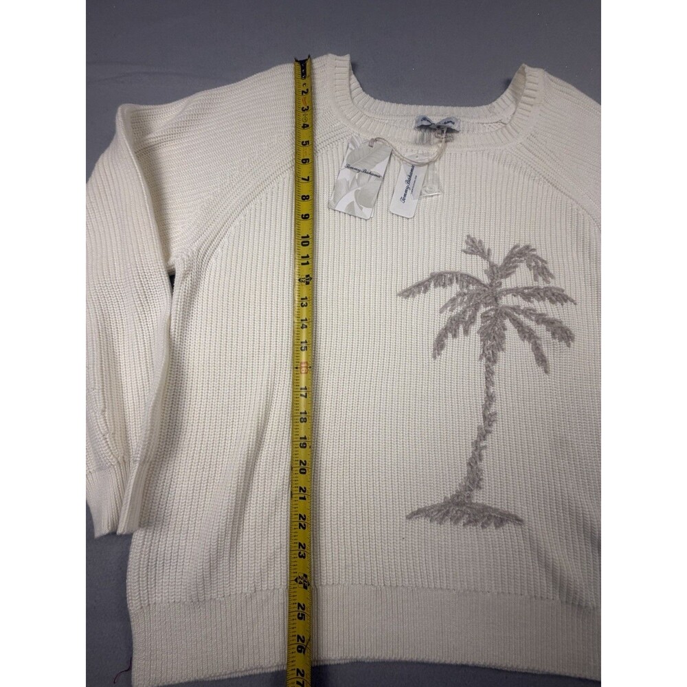 Tommy Bahama Breezy Palm Crew Neck Pullover Sweater Ivory XL Raglan Embroidered - Picture 2 of 10